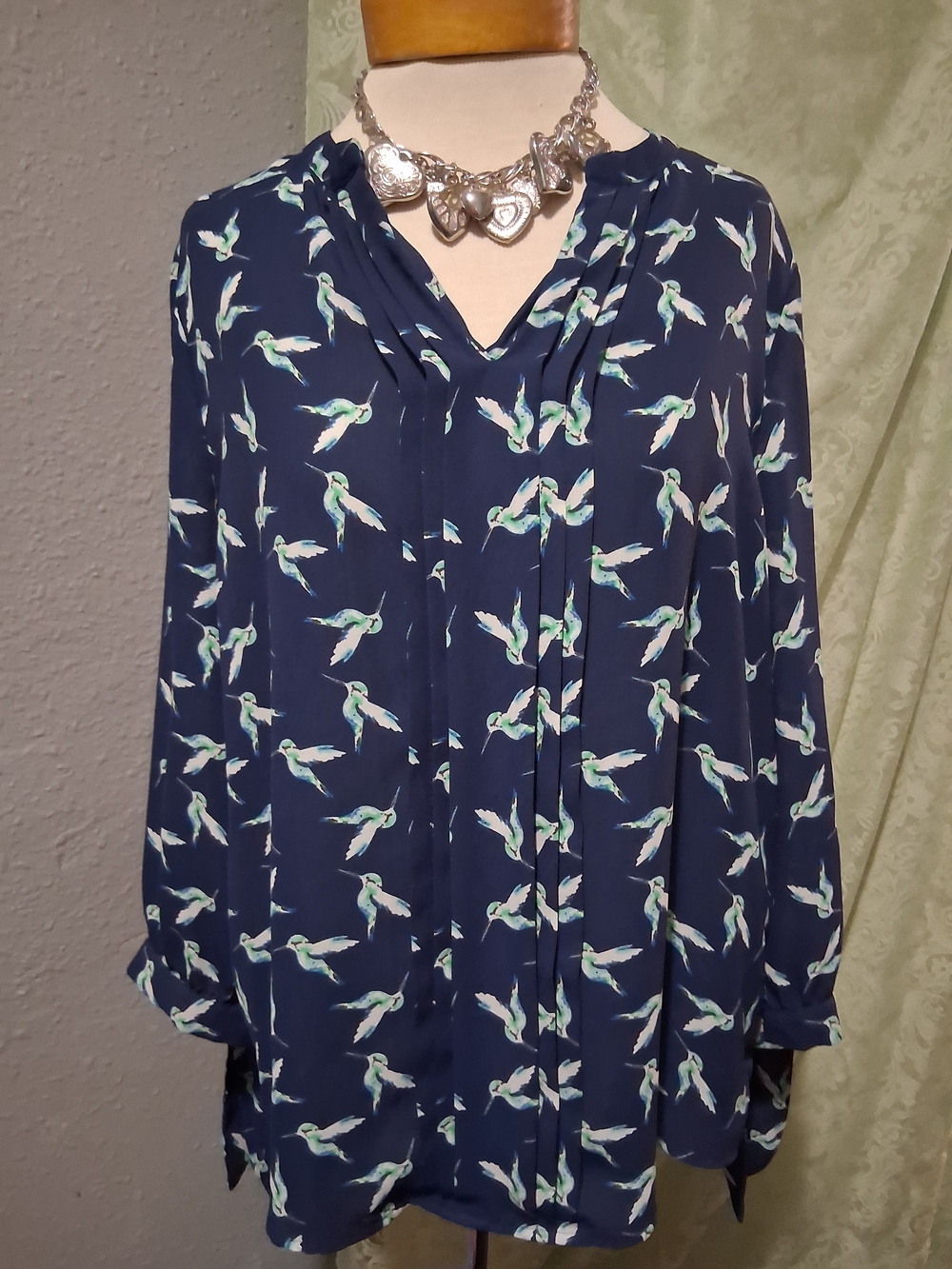41 Hawthorn Navy Hummingbird Print Tie Sleeve Blouse Stitch Fix